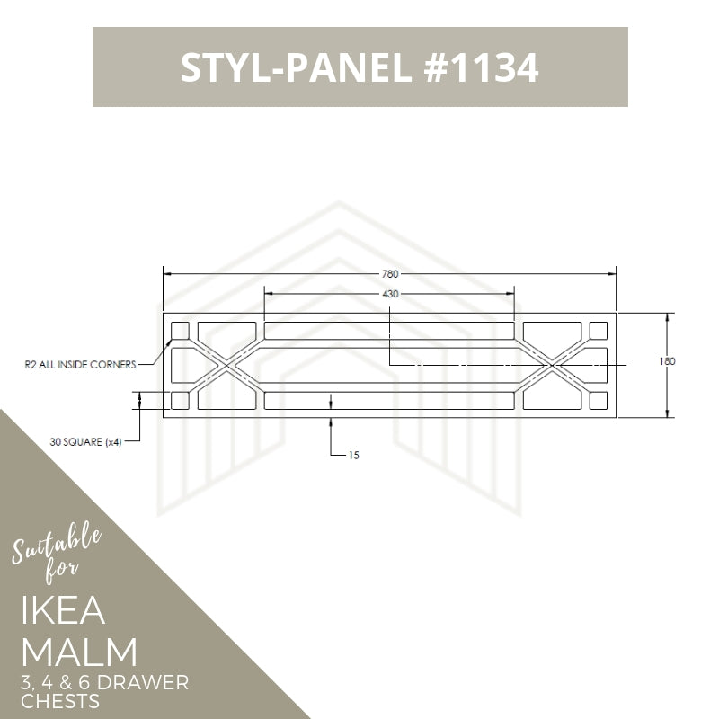 Styl-Panel Kit: #1134 to suit IKEA Malm 3 or 4 or 6-drawer chest - Lux Hax
